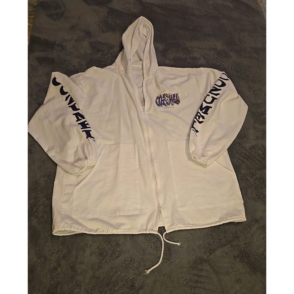 Vtg Cozumel Mexico La Iguana Graphic Jacket XL White Hooded Full Zip Tourist 90s